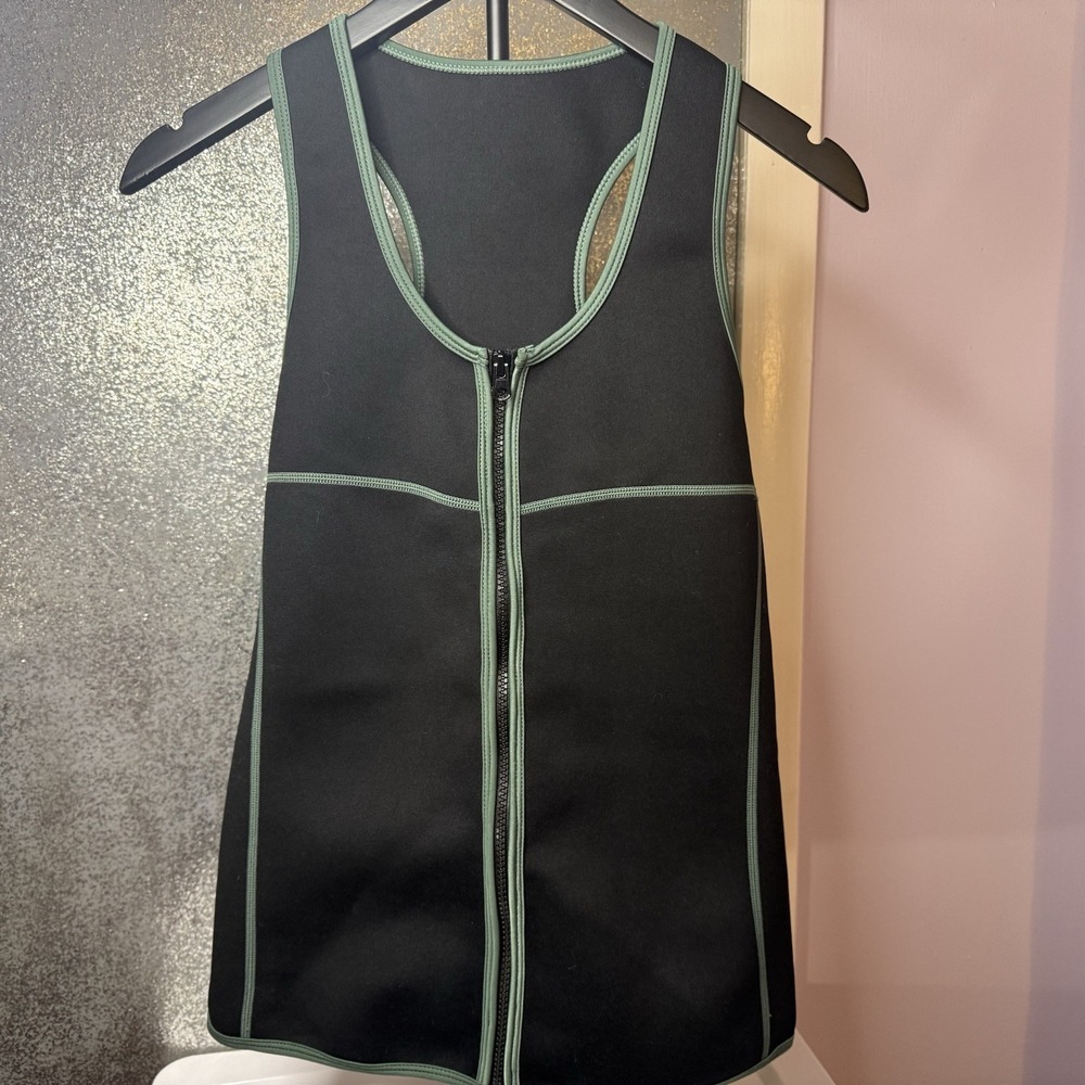 Crane Womens Sauna Sweat Suit Vest Size XL Black & Green Zip Activewear Training
